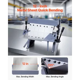 VEVOR Box and Pan Brake, 305 mm/12 inch Sheet Metal Bending Brake, 20-Gauge Mild Steel Capacity, 0-135 Degree Adjustable, Metal 