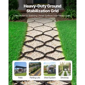 VEVOR Gravel Grid, 3 Inch Depth, 24.93 x 9.52 FT / 7600 x 2900 mm, 1880 LBS Per Sq ft Grass Ground Retainer, Permeable Geo Grids