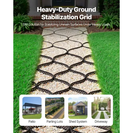 VEVOR Gravel Grid, 3 Inch Depth, 24.93 x 9.52 FT / 7600 x 2900 mm, 1880 LBS Per Sq ft Grass Ground Retainer, Permeable Geo Grids