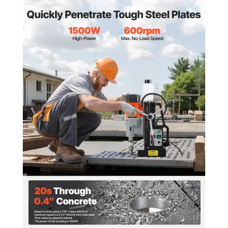 VEVOR magnetisk borepresse, 1500 W, 60 mm borediameter, 13000N Power Mag borepresse, 0-600 o/min justerbar hastighed, morsekonus