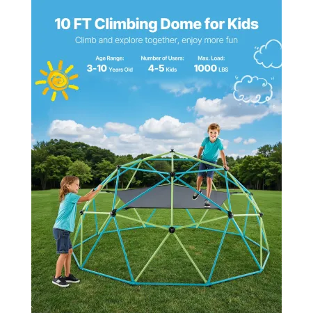 VEVOR klatrekuppel, 305 cm geometrisk kuppelklatrer med gynge og hængekøje, 453 kg lastning Kid's Jungle Gym Legeplads, Nem at