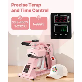 Hat Heat Press Machine, med 4 stk udskiftelige plader, præcis