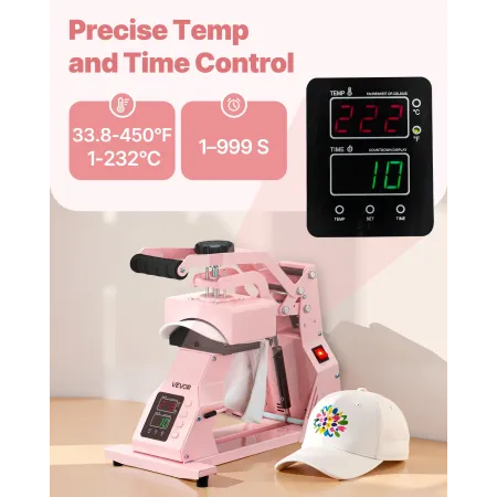 VEVOR Hat Heat Press Machine, med 4 stk udskiftelige plader, præcis temperatur og tidskontrol, Hat Press til HTV Iron On