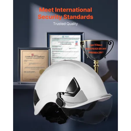 VEVOR Industrial Safety Helmet, ANSI/ISEA Z89.1 Approved ABS Hard Hat with Visor & 6-Point Ratchet Suspension, Adjustable Vented