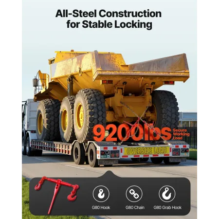 VEVOR Skraldekædebinder, 10 mm x 3 m G80-kæder, 4173 kg Arbejdsbelastning af skraldebelastningsbinder, kæder og bindemiddelsæt,