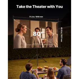 VEVOR Projector Screen with Stand, 80 Inch 160° Wide Angle Indoor Outdoor Projection Screen, 16:9 4K HD Wrinkleless Portable Tri