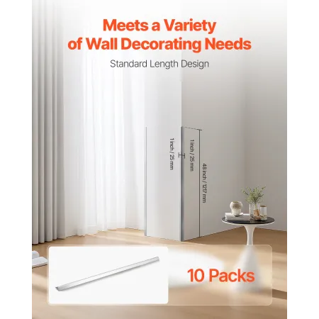 VEVOR Stainless Steel Wall Corner Protector, 25 x 25 x 1217 mm , 10 Pack Metal Corner Guards, 304 Stainless Steel Edge Trim 90-D