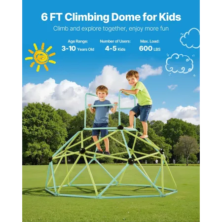 VEVOR Climbing Dome, 183cm Geometric Dome Climber for Kids, 270kg Loading Indoor/Outdoor Jungle Gym Playground, Easy-Assembly Ba