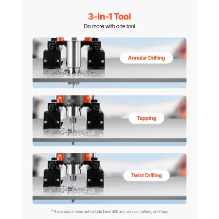 VEVOR magnetisk borepresse, 1400 W, 50 mm borediameter, 0-850 omdr./min. hastighed, vendbar retning, Mag-borepresse til Metal