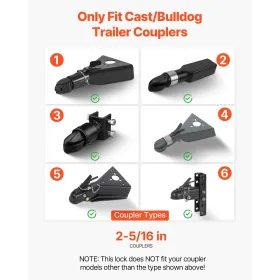 VEVOR Trailer Coupler Lock, Fits 58.6 mm Cast/Bulldog Trailer Couplers, Heavy Duty Trailer Hitch Lock with 3 Keys, Corrision-res