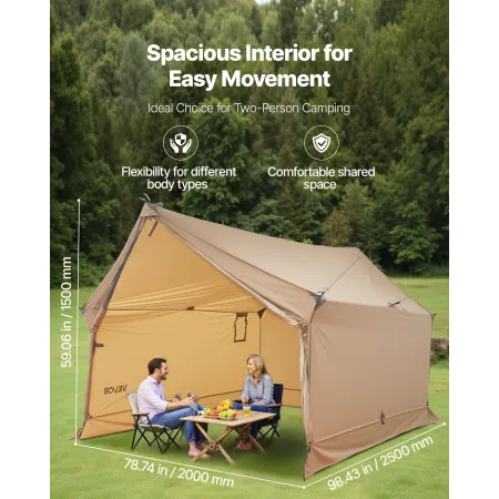Camping Hot Tent, 2 Persons Cabin Hot Tent with Stove Jack, Waterproof Winter Tents Shelters with Vents, Lightweight & Portable 