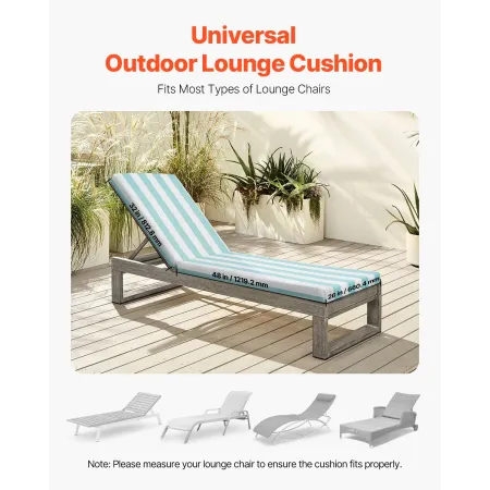 Chaise Lounge Cushion, 203x66x9.8 cm, Set of 2 Outdoor Lounge Chair Cushions, Waterproof & Fade-Resistant Sun Lounger Cushions w
