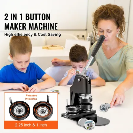 Button Maker Machine, Multiple Sizes 1+2.25 Inch Badge Punch Press Kit, Children DIY Gifts Pin Maker, Button Making Supplies wit