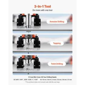 VEVOR Magnetic Drill Press, 1400 W, 50 mm Boring Diameter, 0-850 RPM Speed, Reversible Direction, Mag Drill Press with 6 Core Bi