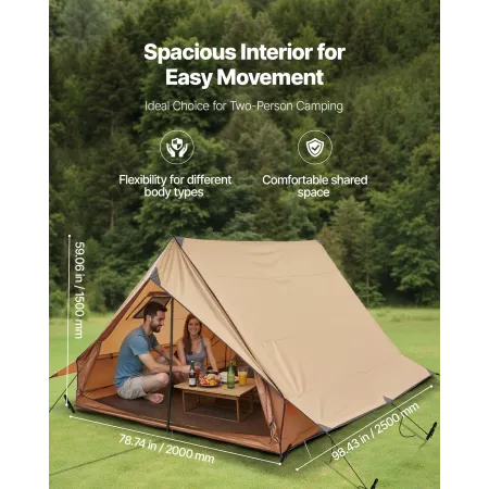 Camping Hot Tent, 2 Persons Cabin Tent with Stove Jack & Poles, Waterproof Winter Tents Shelters with Fireproof Ground Mat, Port