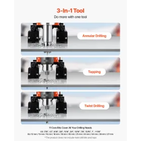 VEVOR magnetisk borepresse, 1400 W, 50 mm borediameter, 0-850 o/min hastighed, vendbar retning, Mag borepresse med 11 kerne B