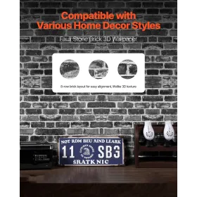 VEVOR Peel and Stick Wallpaper, 45cm x 10m Contact Paper Gray Brick Waterpoof Self Adhesive, Easy to Clean & Peel Wall Decorativ