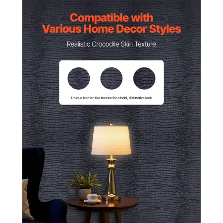 VEVOR Peel and Stick Wallpaper, 40cm x 10m Contact Paper Black Cracked Texture Waterpoof Self Adhesive, Easy to Clean & Peel Wal