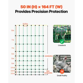 VEVOR Electric Fence Netting, 1.27 m x 50 m, Livestock Net Fencing with Posts & Stakes, Portable Mesh Nets for Goats, Sheep, Dee