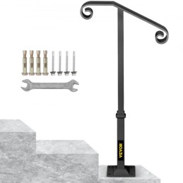 Post Handrail Handrail Wrought Iron Fits 1 Or 2 Steps Matte Gray