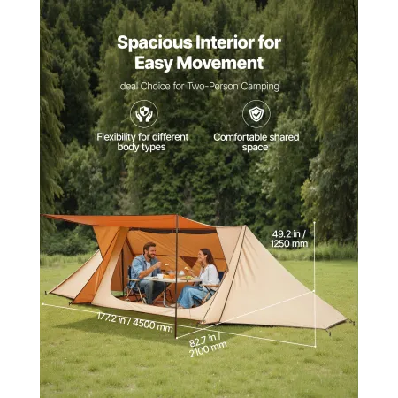 Camping Hot Tent, Lightweight Bushcraft Tent with Stove Jack & 2 Tarp Poles, Waterproof Winter Hot Tents Shelters, Portable 4 Se
