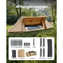 Camping Hot Tent, Lightweight Bushcraft Tent with Stove Jack & 2 Tarp Poles, Waterproof Winter Hot Tents Shelters, Portable 4 Se