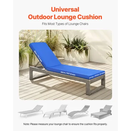 Chaise Lounge Cushion, 183 x 53.3 x 7.5 cm , Outdoor Lounge Chair Cushions, Waterproof & Fade-Resistant, Sun Lounger Replacement