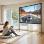 Projector Screen with Stand, 100 Inch 160° Wide Angle Indoor Outdoor Projection Screen, 16:9 4K HD Wrinkleless Portable Dual-Tri
