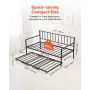 Twin Size Daybed Frame, Height Adjustable Day Bed with Trundle, Heavy Duty Metal Platform Bed Frame with LED Light and Charging 