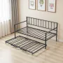 VEVOR Twin Size Daybed Frame, Height Adjustable Day Bed with Trundle, Heavy Duty Metal Platform Bed Frame with LED Light and Cha