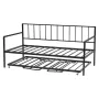 Twin Size Daybed Frame, Height Adjustable Day Bed with Trundle, Heavy Duty Metal Platform Bed Frame with LED Light and Charging 