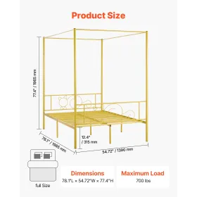 VEVOR himmelseng i fuld størrelse, metal himmelseng med minimalistisk sengegavl og design med fire plakater, Heavy Duty