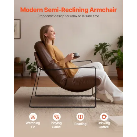 Accent Chair, Modern PU Leather Armchair, Cozy Upholstered Chair, with Soft Foam Cushioning, Sturdy Metal Frame, and Detac