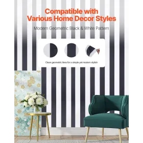 VEVOR Peel and Stick Tapet, 45cm x 15m Kontaktpapir Sort Hvid Moderne geometrisk vandtætte selvklæbende, let at rengøre Wal