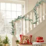 Christmas Garland, 2750 mm Realistic Greenery Decorated with Vines, Olive Leaves, and Berries, Evergreen Faux Garlands with Ligh