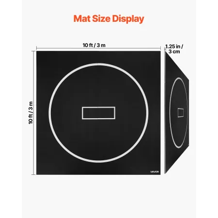 VEVOR 3x3m Wrestling Mat, Martial Arts Thick Mat for Home Gym Workouts Exercise, Waterproof PVC Roll-Up Training Mats with Circl