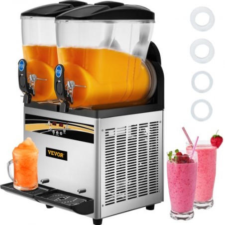 Slush Frozen Drink Machine, 2x15L Tank Commercial Margarita Machine, 890W Stainless Steel Margarita Slush Maker, Temperature