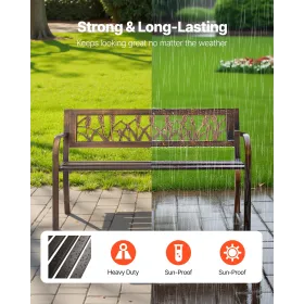 VEVOR udendørs bænk, 127 cm, metalstel i kulstofstål med PVC-blomstret ryglæn og rundkantede armlæn, vejrtæt ud