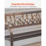 Outdoor Bench, 127 cm, Carbon Steel Metal Frame with PVC Floral Pattern Backrest and Round Edge Armrests, Weatherproof Outside B