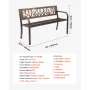 Outdoor Bench, 127 cm, Carbon Steel Metal Frame with PVC Floral Pattern Backrest and Round Edge Armrests, Weatherproof Outside B