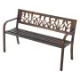Outdoor Bench, 127 cm, Carbon Steel Metal Frame with PVC Floral Pattern Backrest and Round Edge Armrests, Weatherproof Outside B