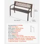 Outdoor Bench, 116 cm, Carbon Steel Metal Frame with PVC Mesh Pattern Backrest and Round Edge Armrests, Weatherproof Outside Ben