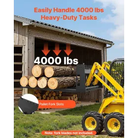 Skid Steer Pallet Frame, 1814 kg Rated Load Capacity, 115 cm Pallet Fork Frame Attachments with 50.8 mm Hitch Receiver & Spear S