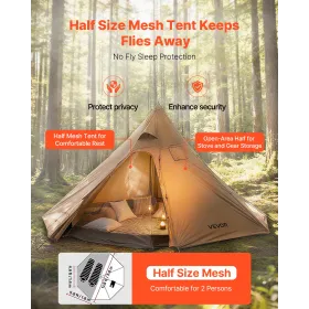 VEVOR Hot Telt til 4 personer, Camping Tipi Hot Tents med komfurstik og indertelt, bærbare vintercampingtelte med sneskørt