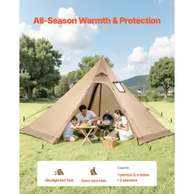 Hot Tent for 4 Persons, Portable Winter Tipi Tent with Stove Jack, Waterproof Canvas Camping Tents, Lightweight 4 Season Shelter