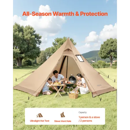 VEVOR Hot Telt til 4 personer, Bærbart Vinter Tipi Telt med Komfur Jack, Vandtæt Canvas Camping Telte, Letvægts 4 Season S