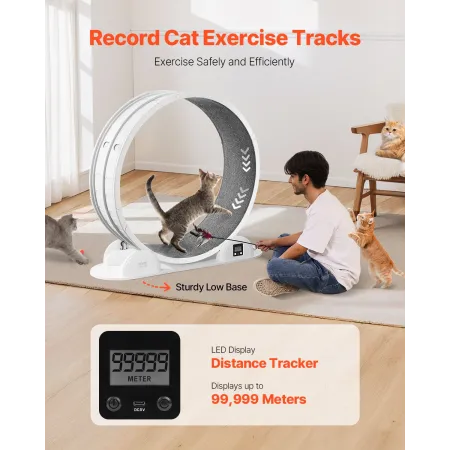 VEVOR Cat træningshjul med skridttæller, 40,8 tommer, Cat løbehjul med bremse og tæppebelagt landingsbane, stille Cat løbebånd