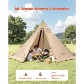 VEVOR Hot Telt til 4-6 personer, Bærbart Vinter Tipi Telt med Komfur Jack, Vandtæt Canvas Camping Telte, Letvægts 4 Season
