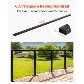 VEVOR 198 cm Stainless Steel Handrail, Rectangular Top Stair Deck Hand Rail for Outdoor/Indoor Steps with End Cap,Matte Black Co