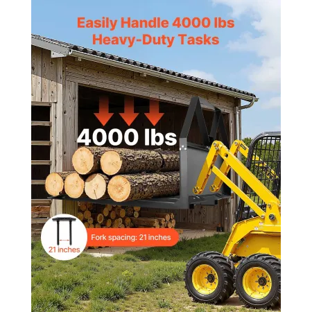 Skid Steer Pallet Forks, 1179 kg Rated Capacity, Pallet Fork Frame Attachment with 122 cm Pallet Forks Blades, 47.6 mm Ball Hitc
